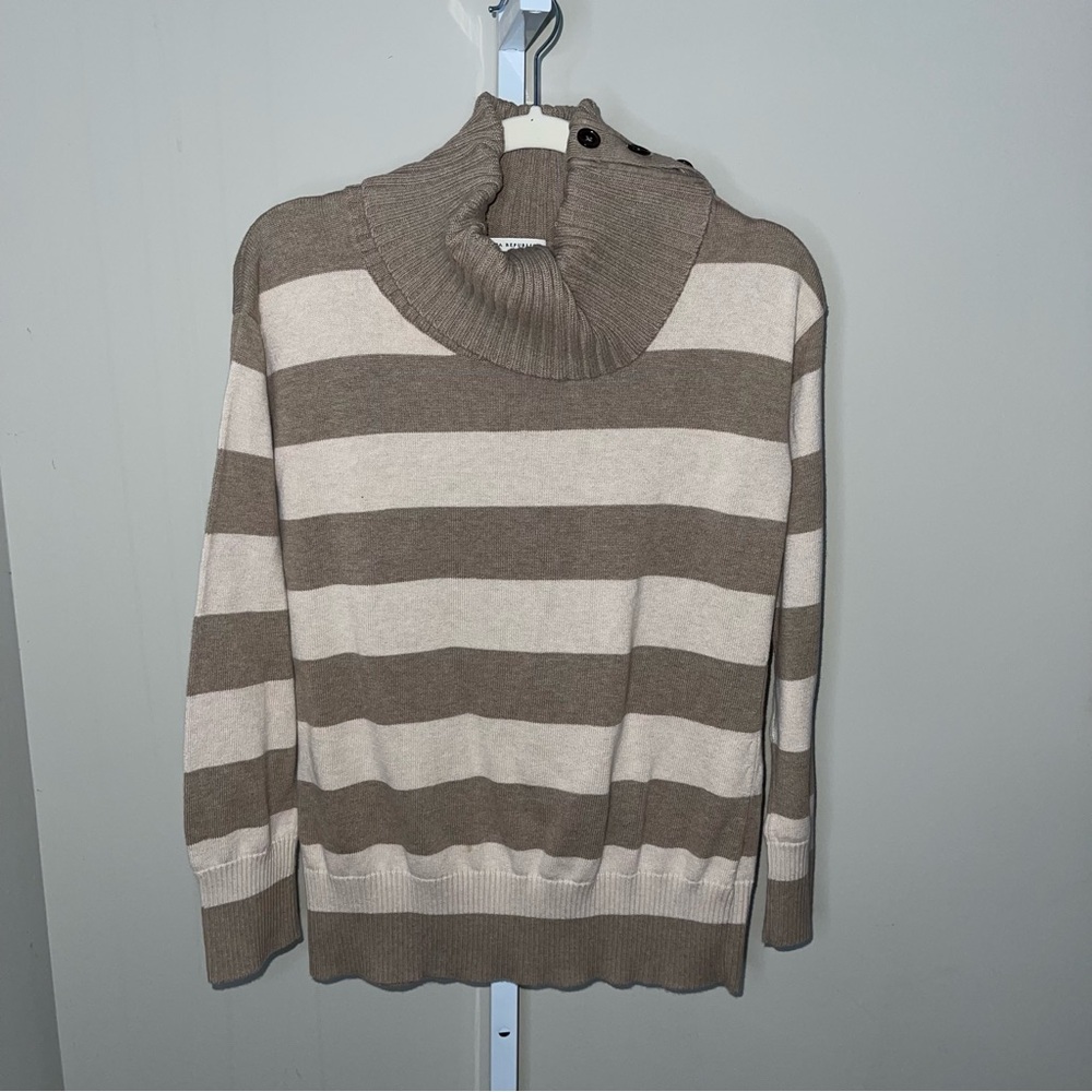Banana Republic Striped Cowl Neck Sweater Button Shoulder Size Large